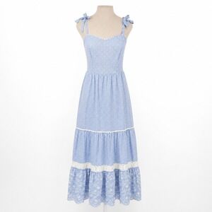 Shabby Chic Marlow Gardenia Eyelet Lace Maxi Dress 4 Blue Coquette Cottagecore